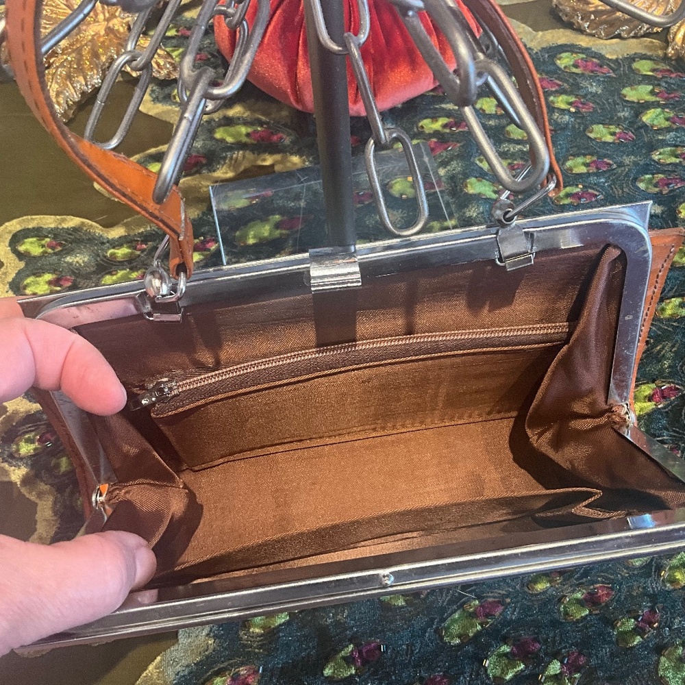 VTG Outdoor Forest Fairytale Wedding Feather Frame Bag Woodsy Bride Brown Blue - Picture 15 of 16